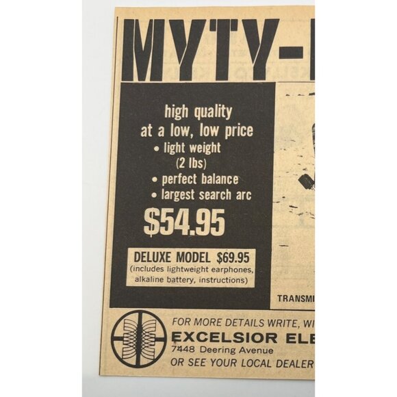 Myty Myte Metal Detector Print Ad Vintage 70s Locating Excelsior Electronics CA - Picture 4 of 6